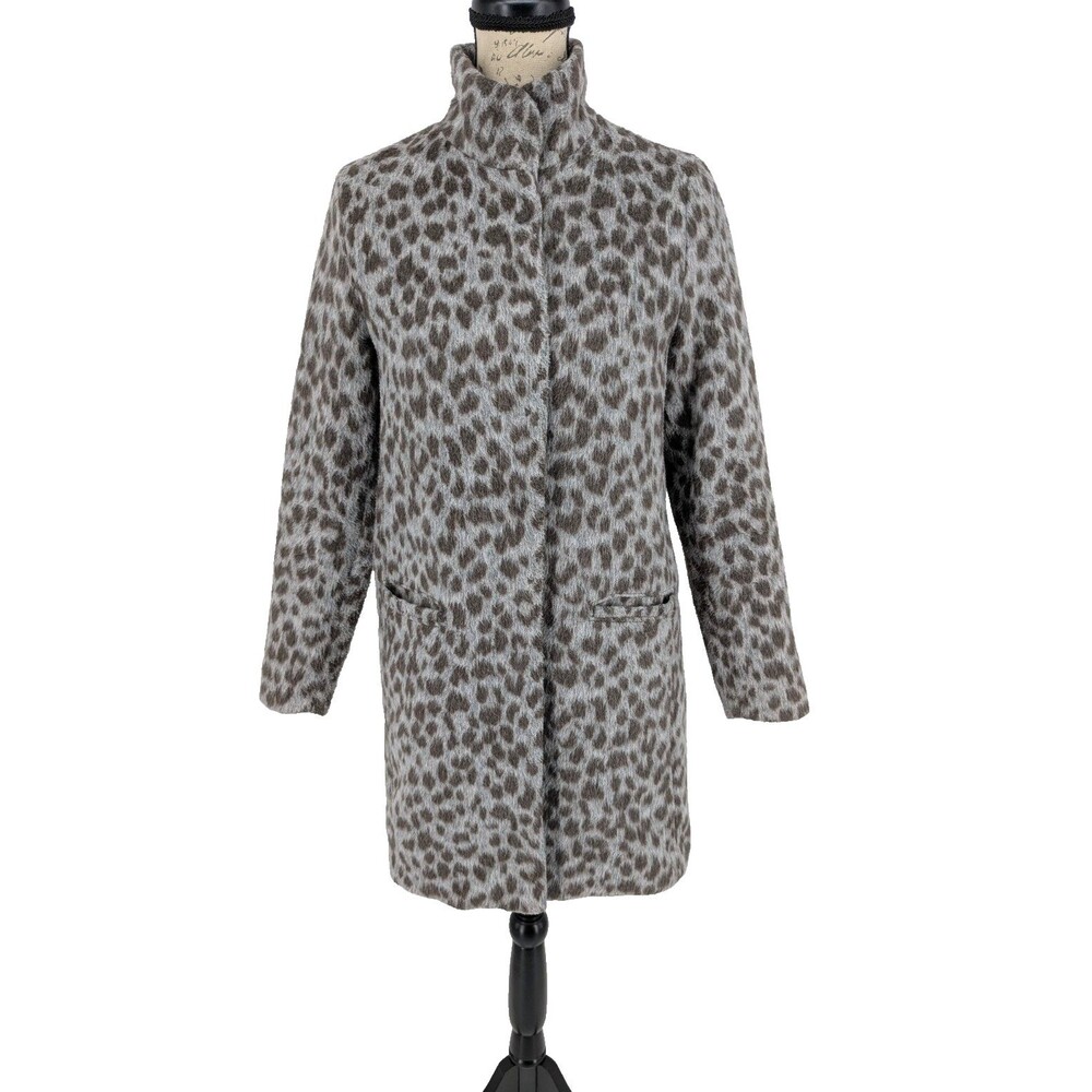 Old Navy Coat Size XS Gray Leopard Faux Fur Zip Preppy Academia